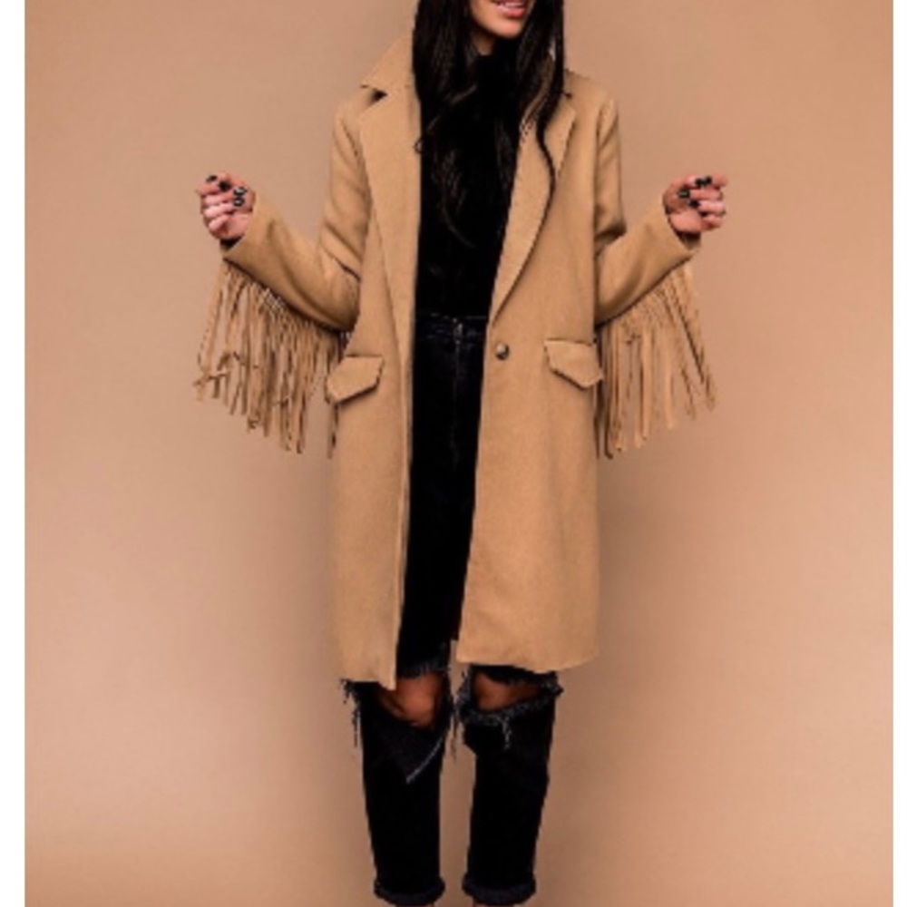 Fringe lapel trench coat